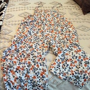 Floral Print Jumpsuit - White and Orange